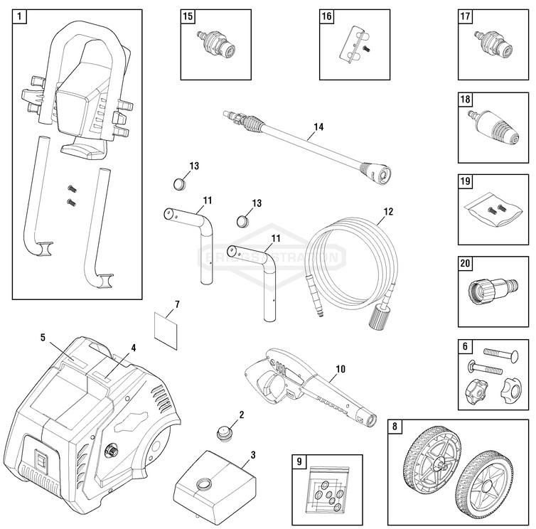 Briggs & Stratton pressure washer model 020622 replacement parts, pump breakdown, repair kits, owners manual and upgrade pump.